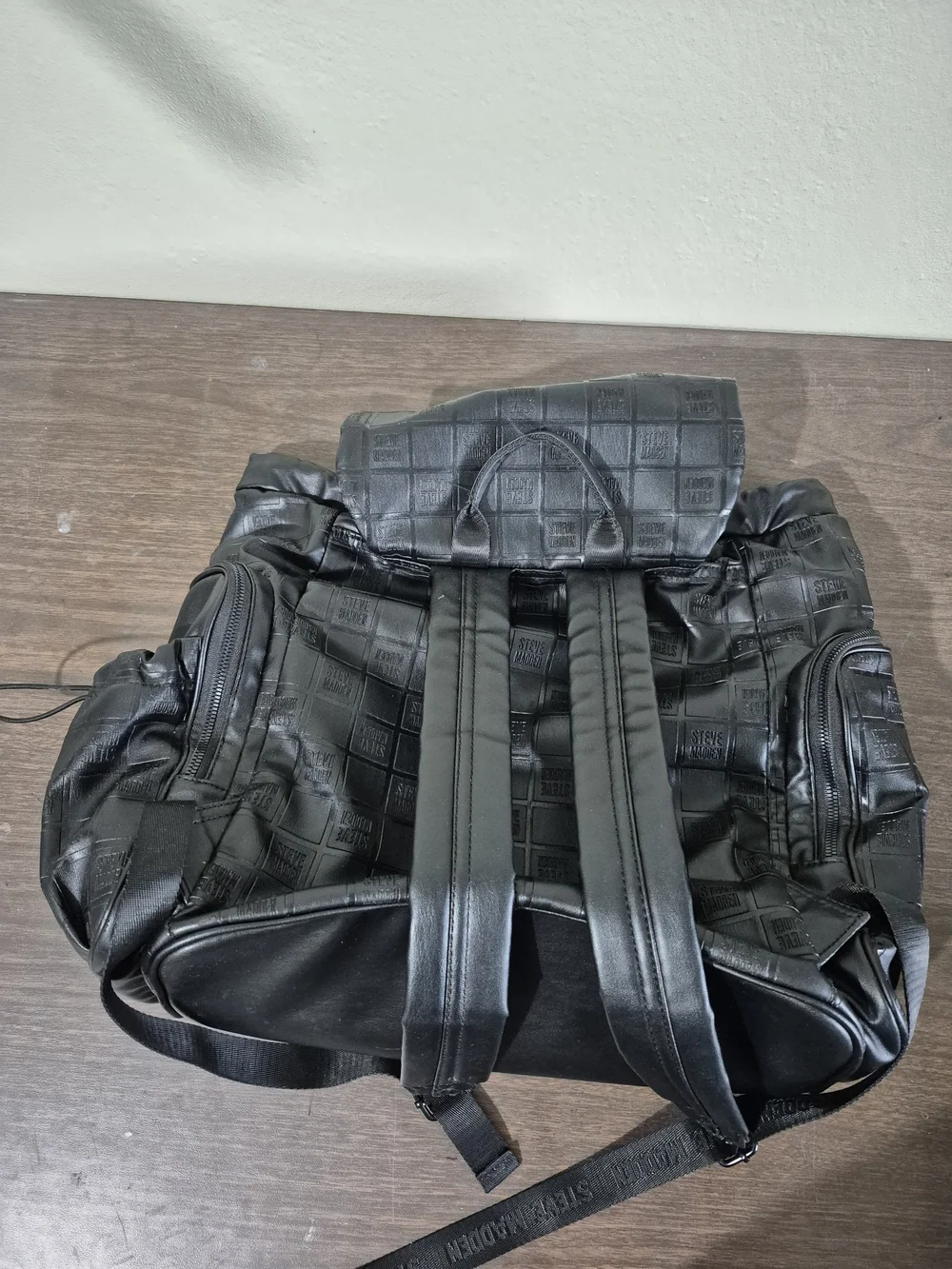 Steve Madden Black Embossed Leather Backpack